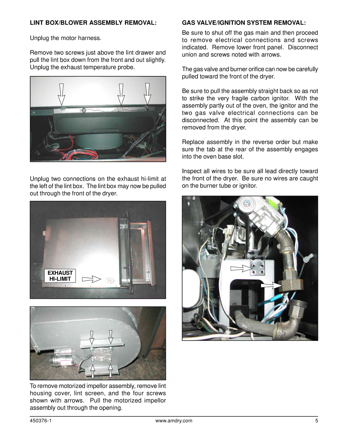 American Dryer Corp SL31-31 manual Lint BOX/BLOWER Assembly Removal, GAS VALVE/IGNITION System Removal 