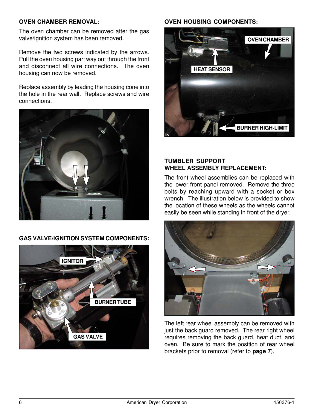 American Dryer Corp SL31-31 Oven Chamber Removal, Oven Housing Components, Tumbler Support Wheel Assembly Replacement 