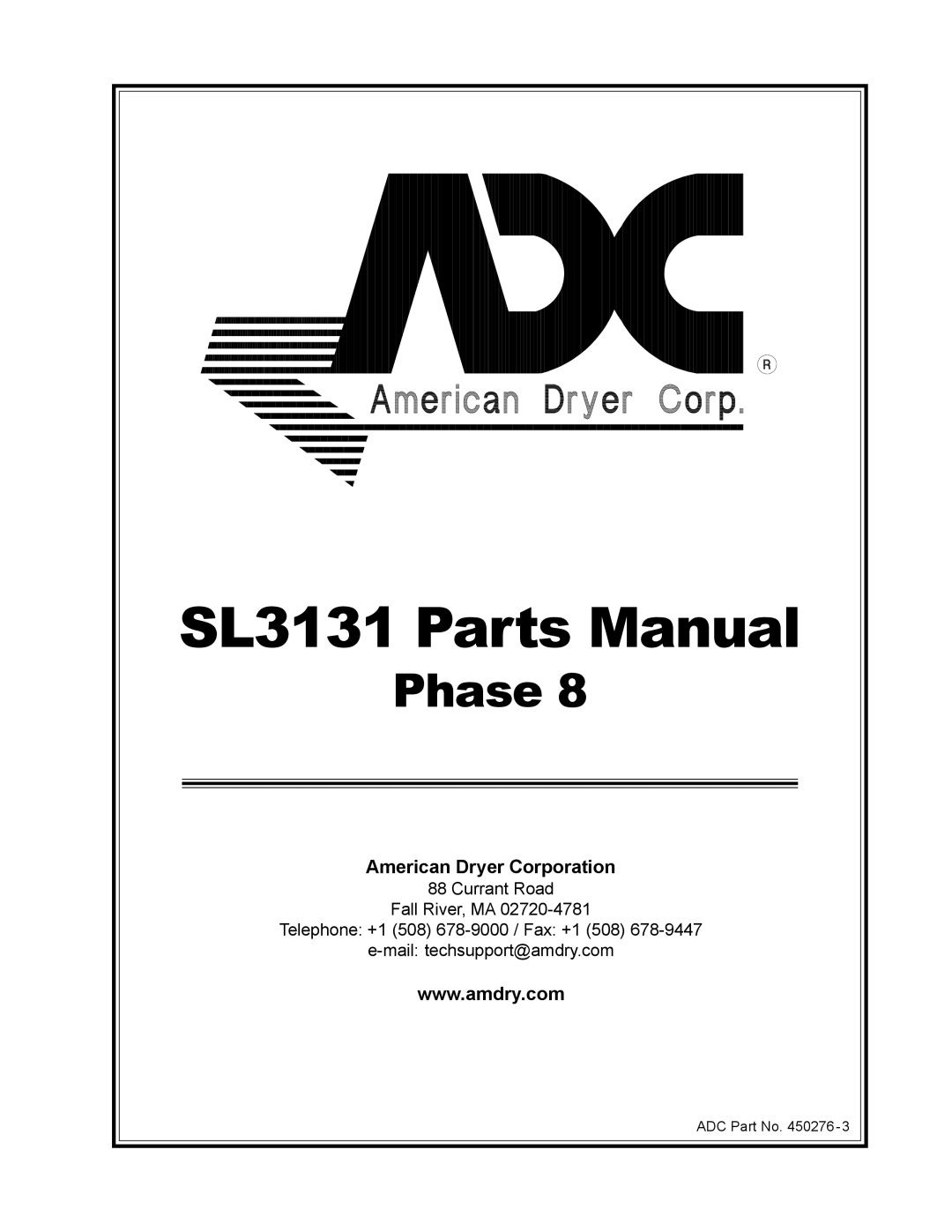 American Dryer Corp manual SL3131 Parts Manual 