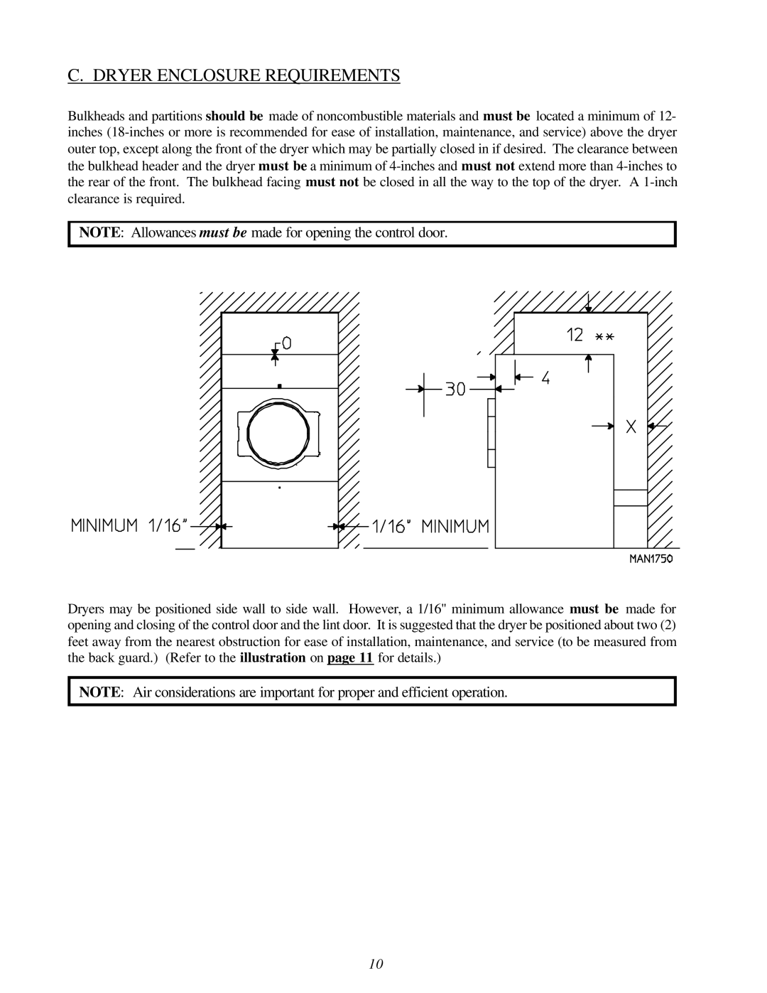 American Dryer Corp Super AD-30 manual Dryer Enclosure Requirements 