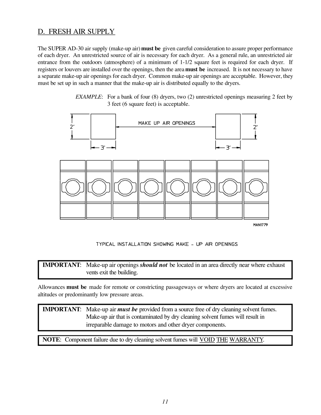 American Dryer Corp Super AD-30 manual Fresh AIR Supply 