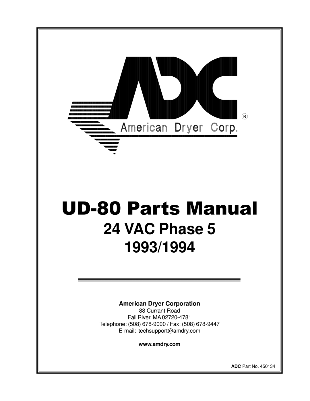 American Dryer Corp manual UD-80 Parts Manual 