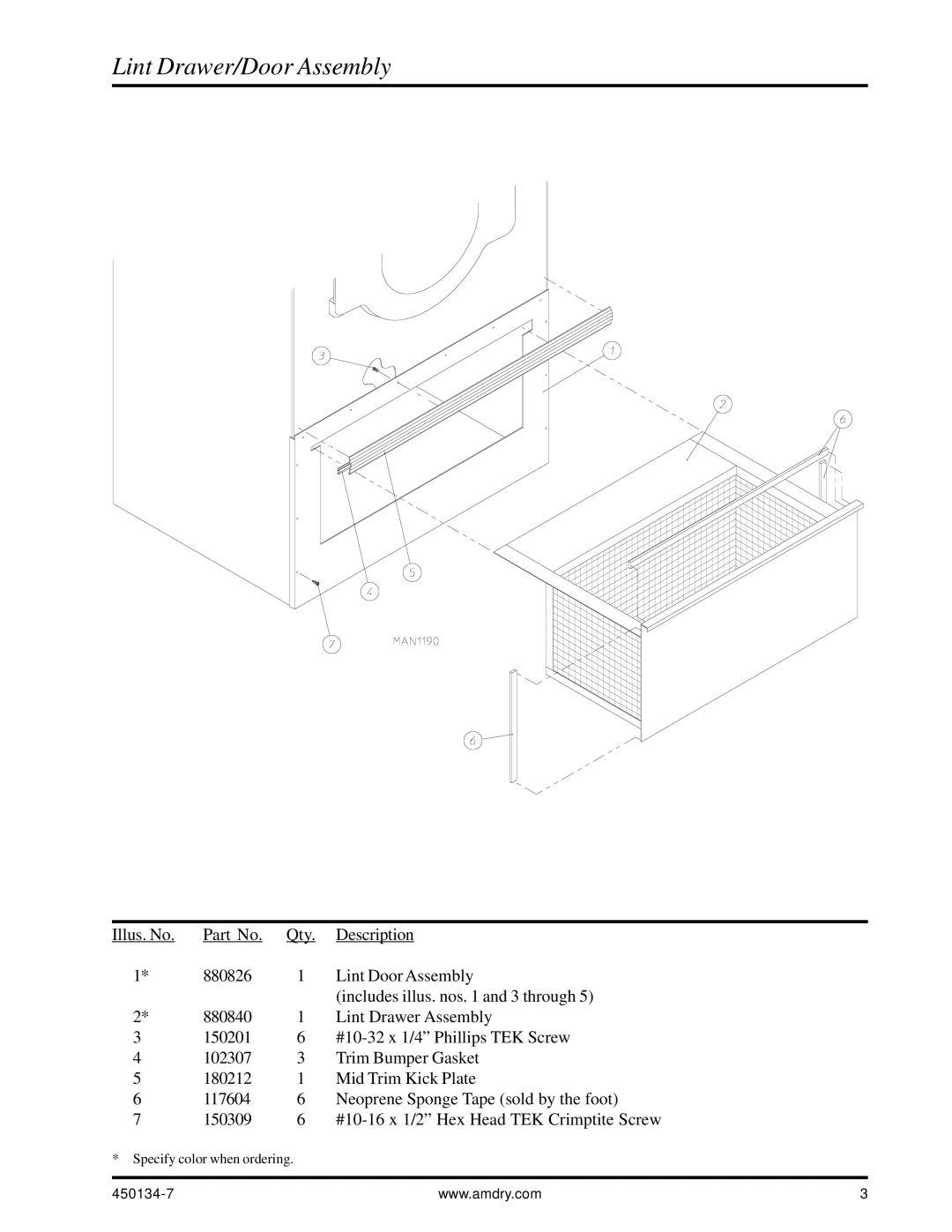 American Dryer Corp UD-80 manual Lint Drawer/Door Assembly 