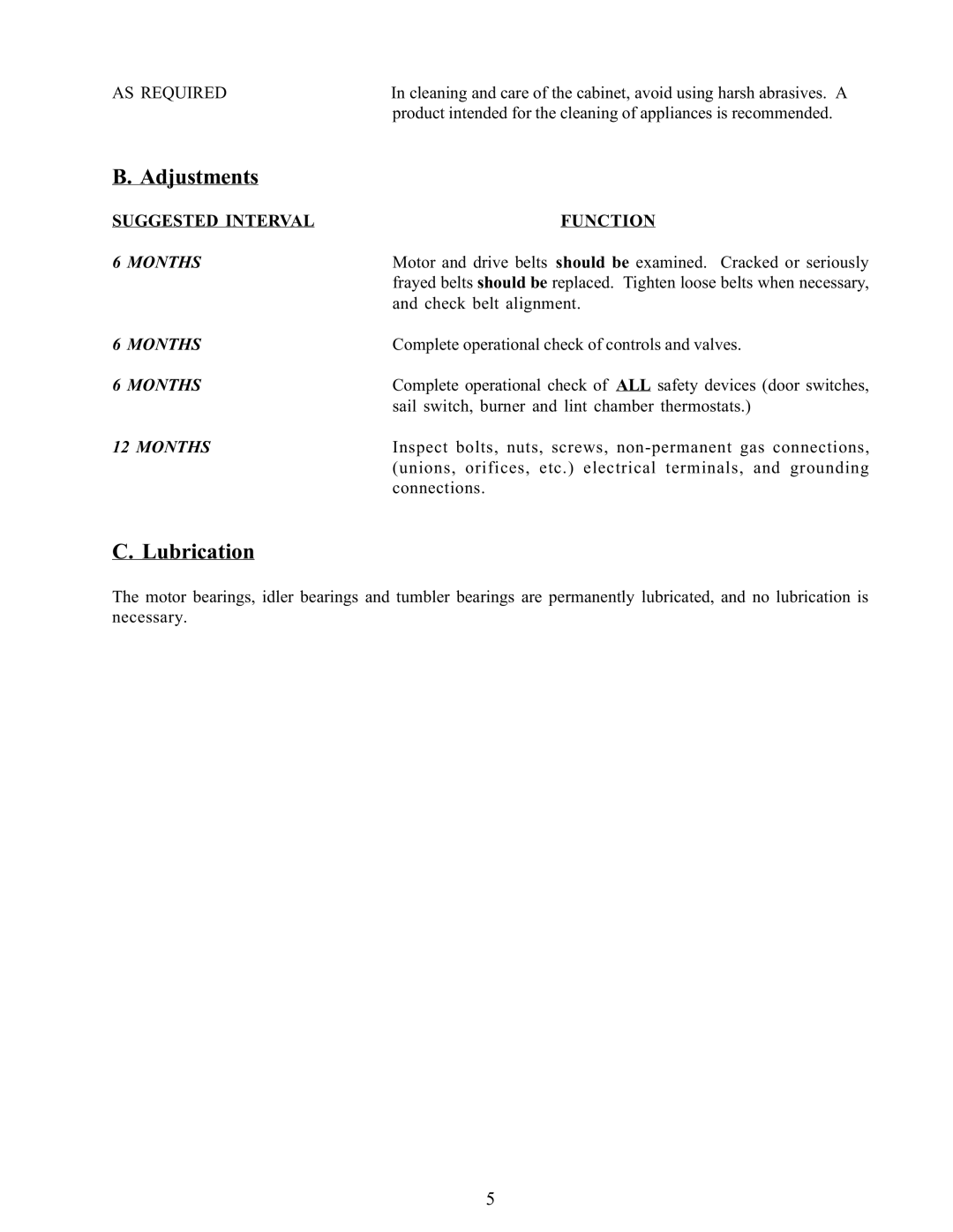 American Dryer Corp WDA-385 service manual Adjustments, Lubrication 