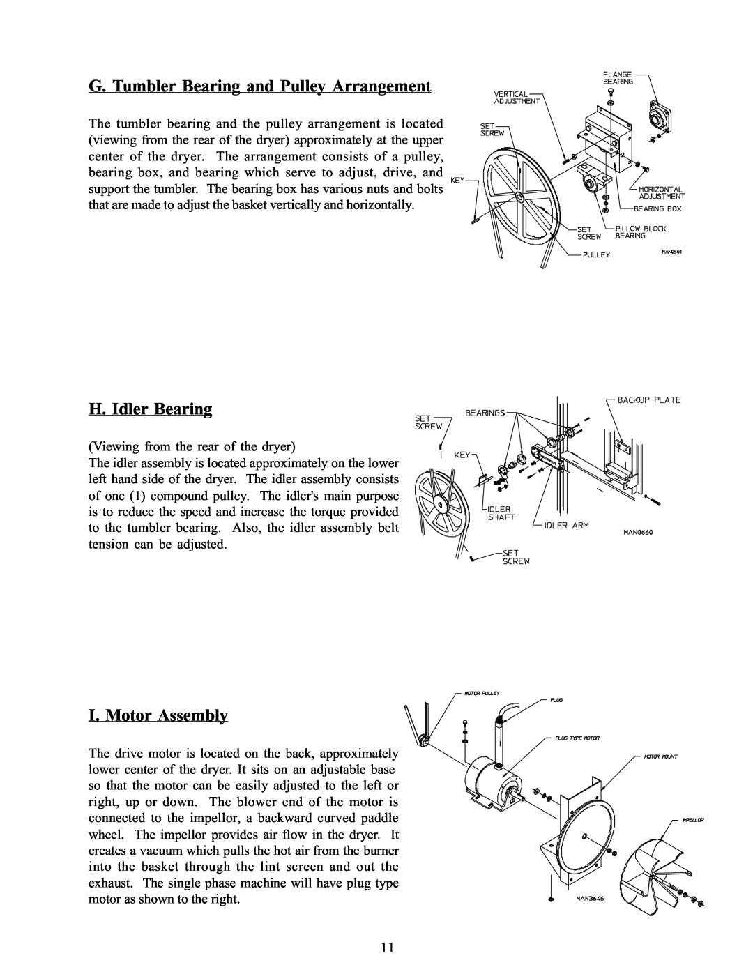American Dryer Corp WDA-385 service manual G. Tumbler Bearing and Pulley Arrangement, H. Idler Bearing, I. Motor Assembly 
