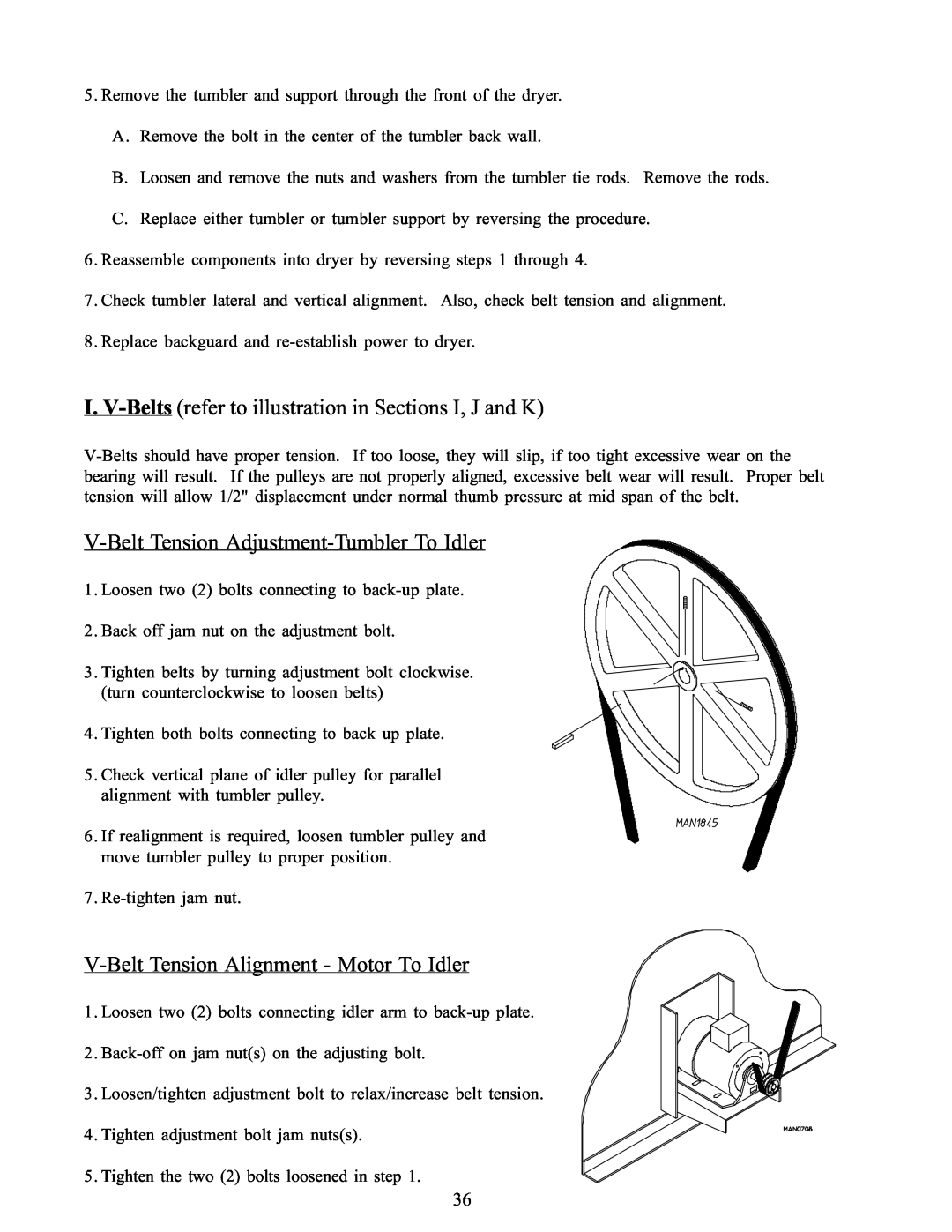 American Dryer Corp WDA-385 service manual I. V-Belts refer to illustration in Sections I, J and K 