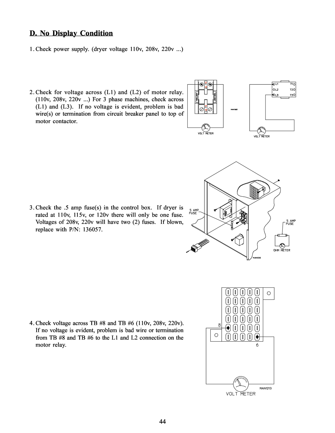 American Dryer Corp WDA-385 service manual D. No Display Condition 