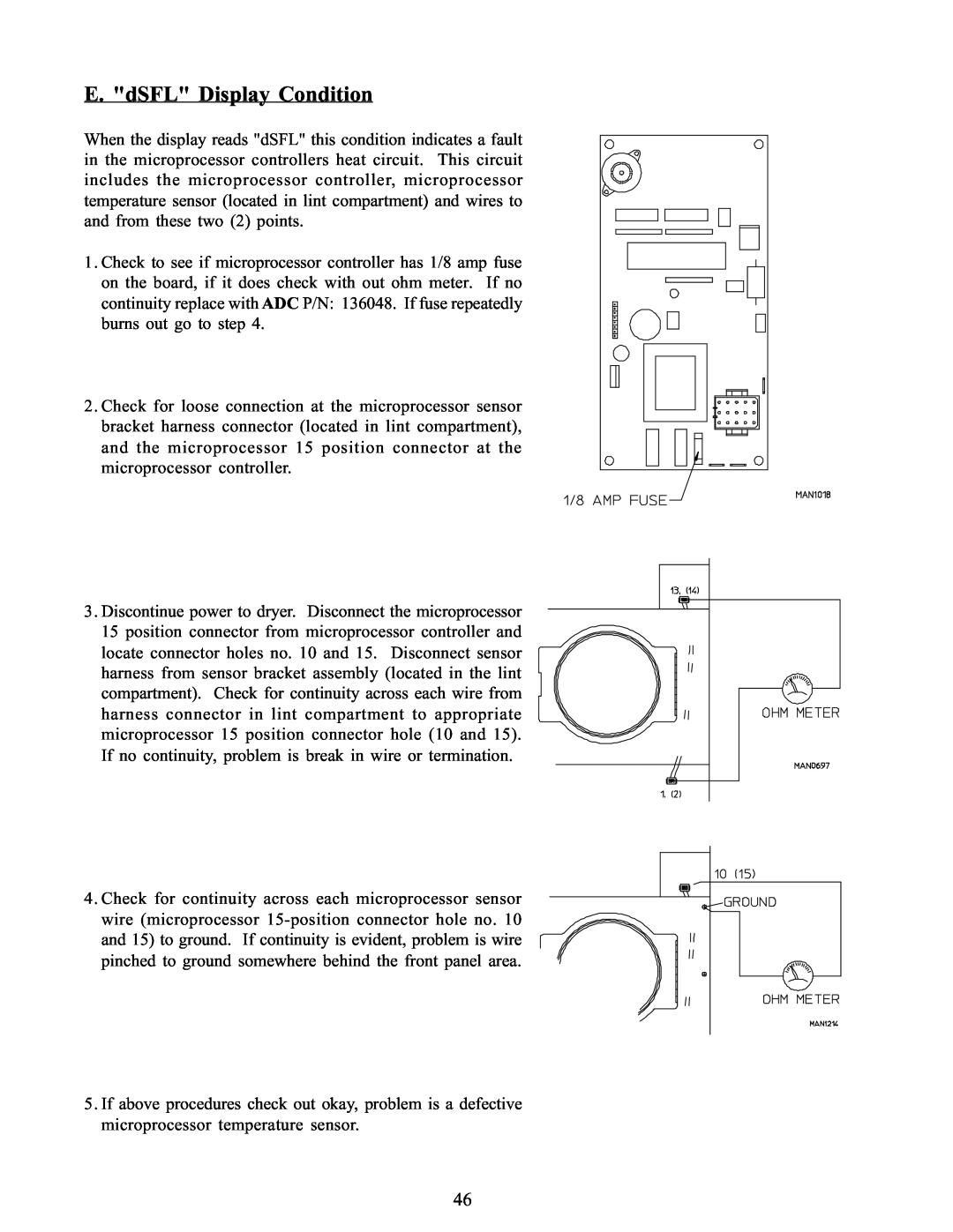 American Dryer Corp WDA-385 service manual E. dSFL Display Condition 