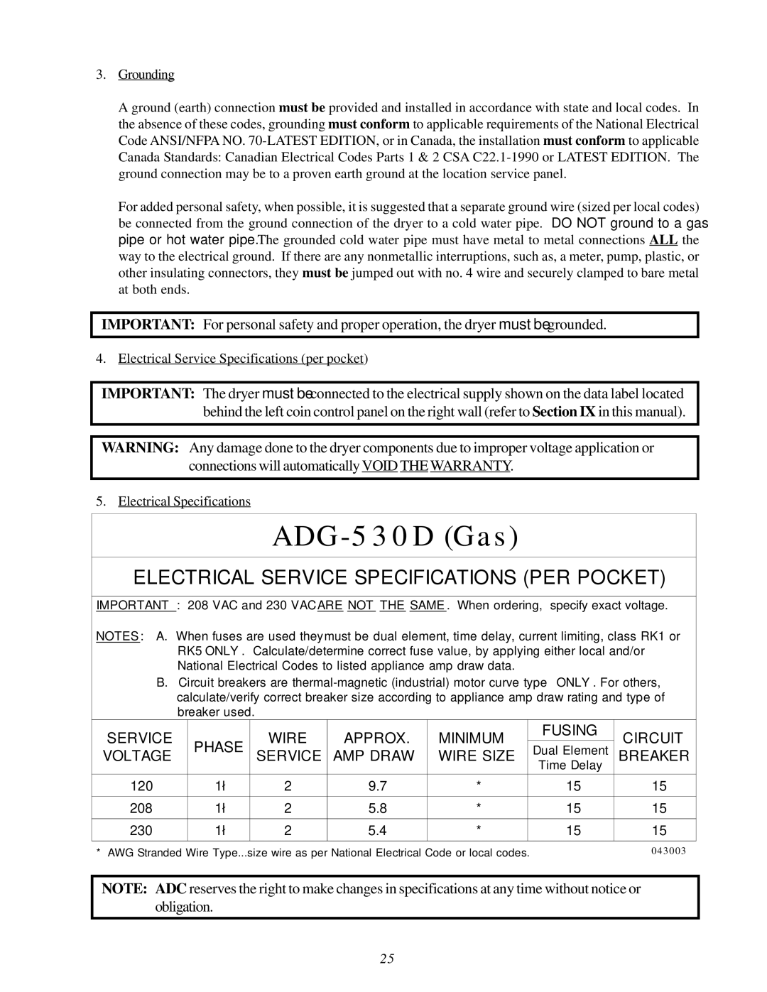 American Dryer Corp ADG-530D II, WDA-530D II installation manual ADG-530D Gas 