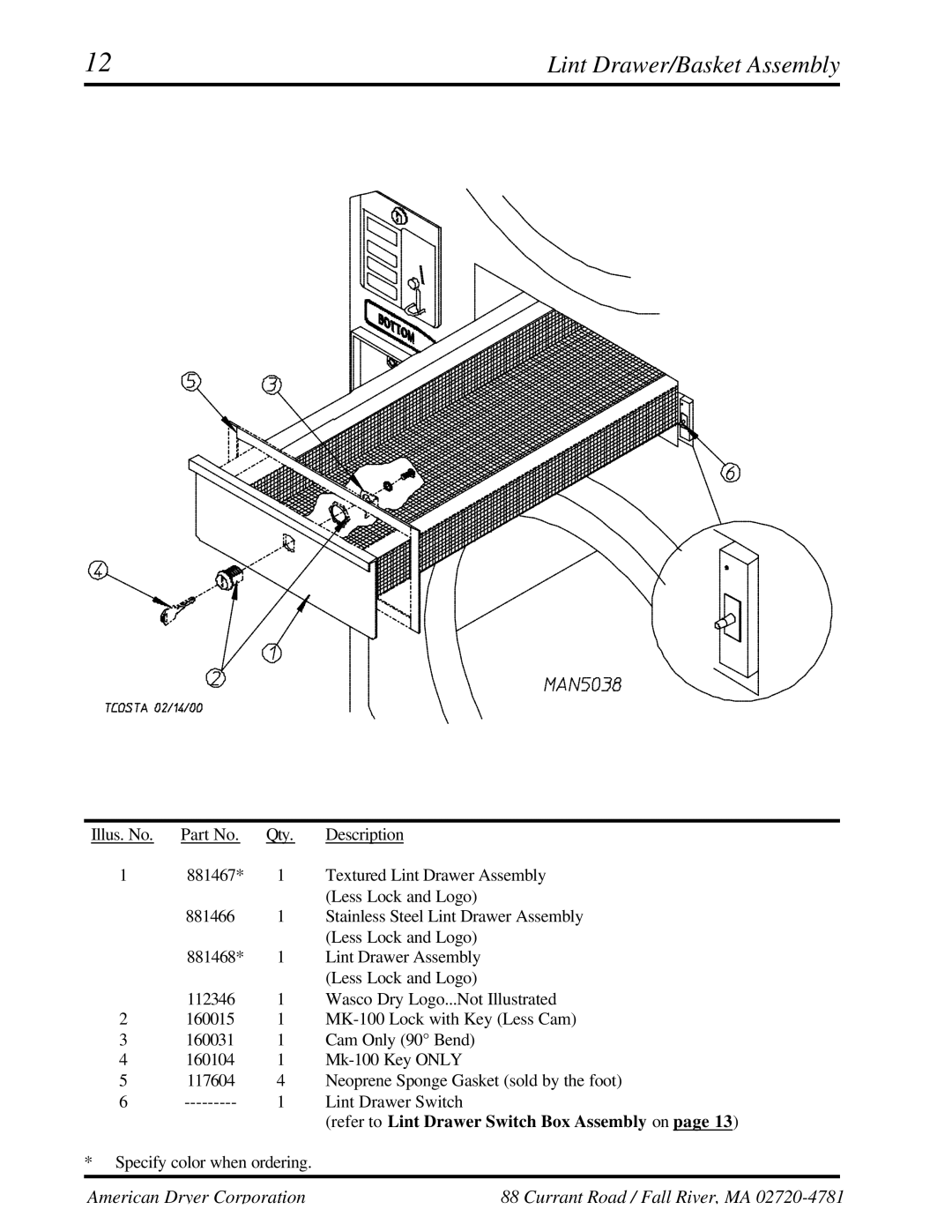 American Dryer Corp WDA-530DSi II, ADG-530DSi II manual Lint Drawer/Basket Assembly 