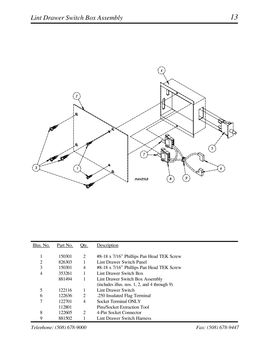 American Dryer Corp ADG-530DSi II, WDA-530DSi II manual Lint Drawer Switch Box Assembly 