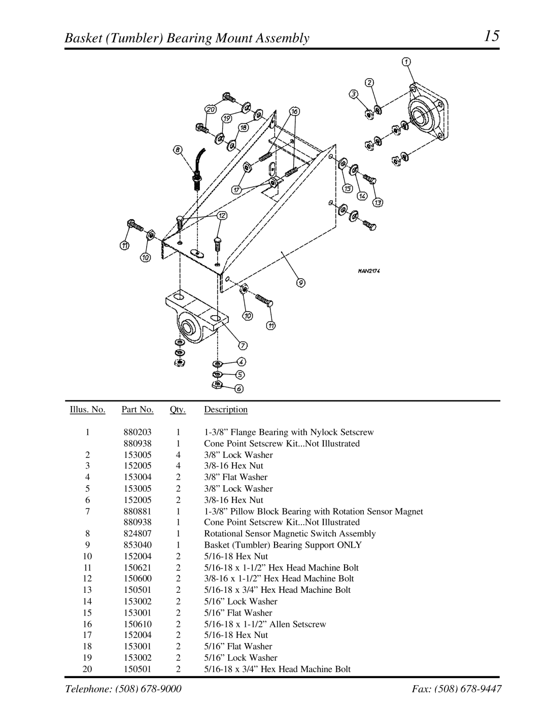 American Dryer Corp ADG-530DSi II, WDA-530DSi II manual Basket Tumbler Bearing Mount Assembly 