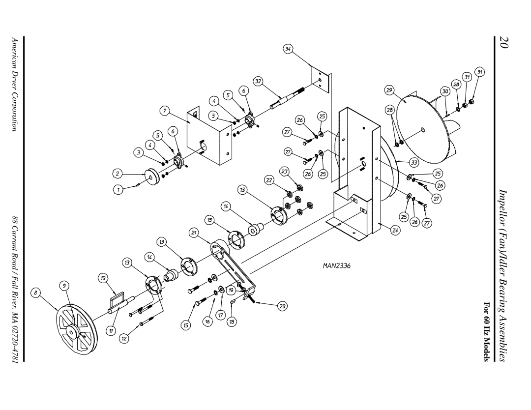 American Dryer Corp WDA-530DSi II, ADG-530DSi II manual Impellor Fan/Idler Bearing Assemblies 