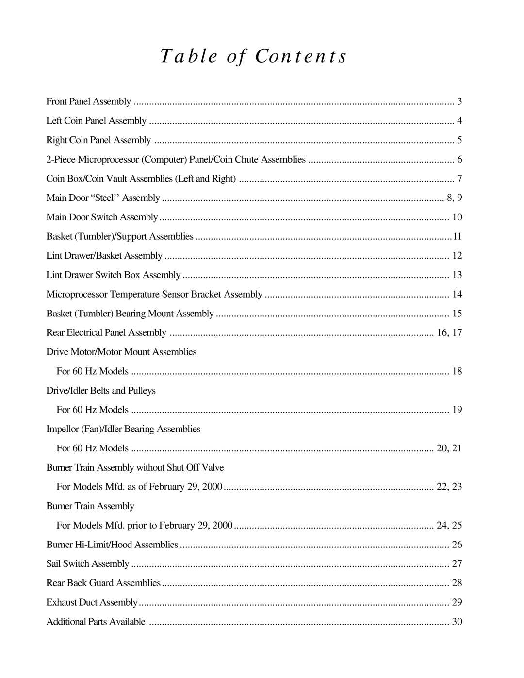 American Dryer Corp WDA-530DSi II, ADG-530DSi II manual Table of Contents 