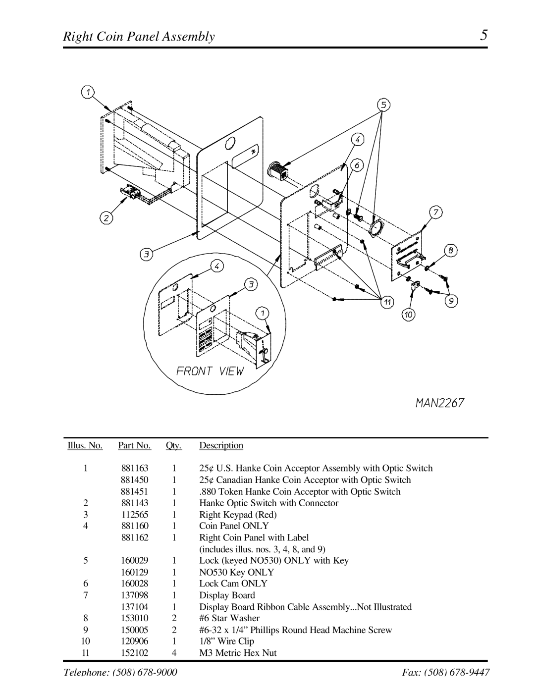 American Dryer Corp ADG-530DSi II, WDA-530DSi II manual Right Coin Panel Assembly 