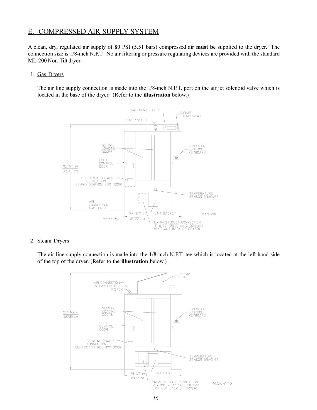 American Dryer ML-200 manual Compressed AIR Supply System 