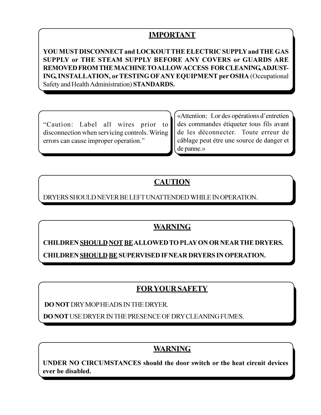 American Dryer ML-200 manual Foryour Safety 