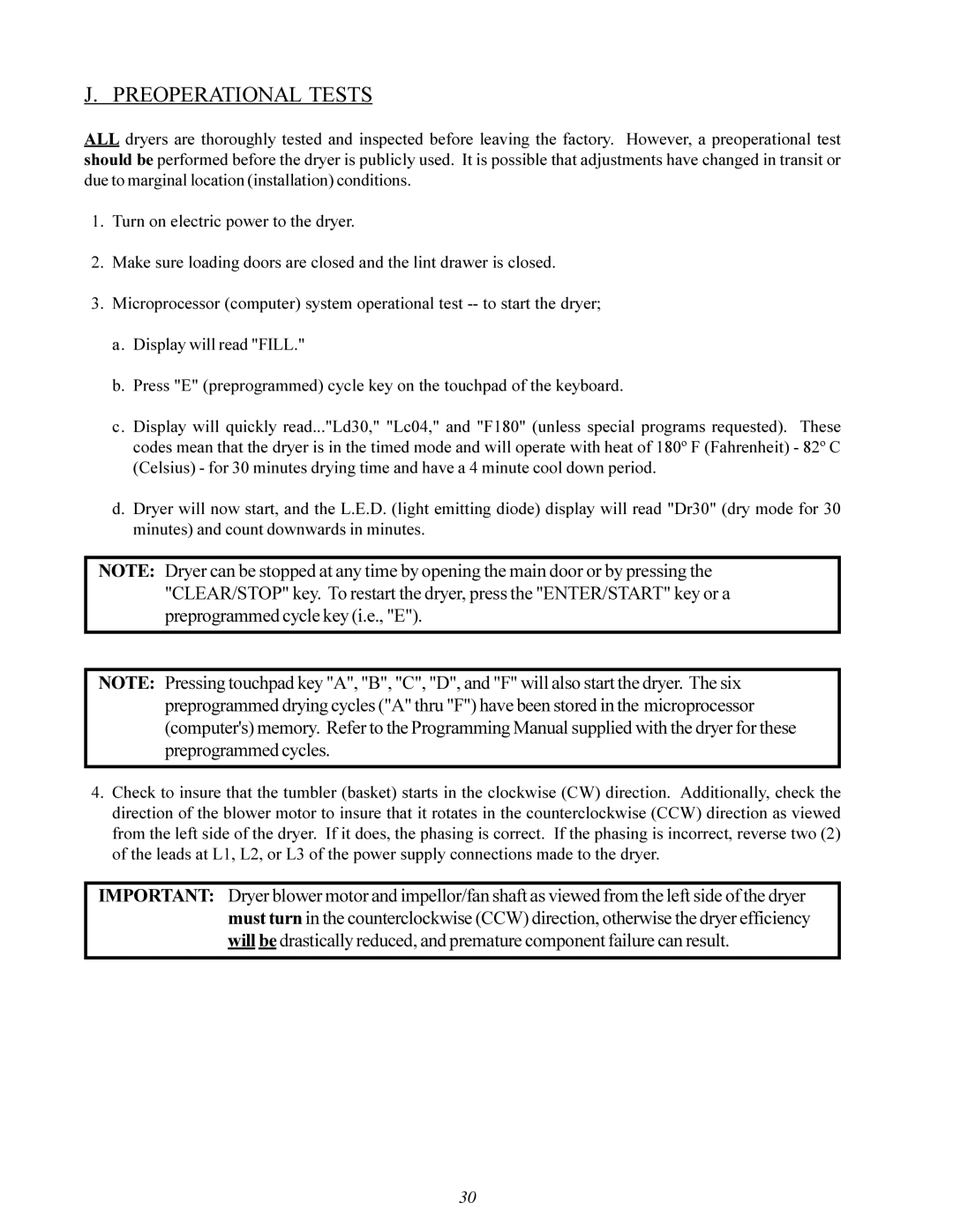 American Dryer ML-200 manual Preoperational Tests 