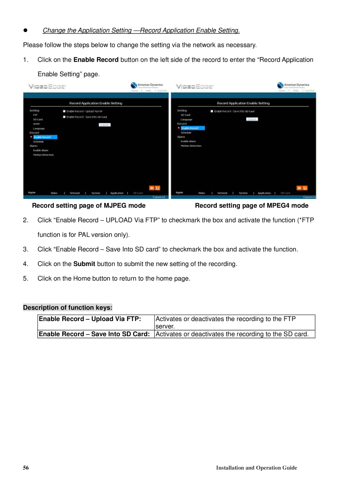 American Dynamics 8200-2646-02 B0 manual Record setting page of Mjpeg mode, Enable Record Save Into SD Card 