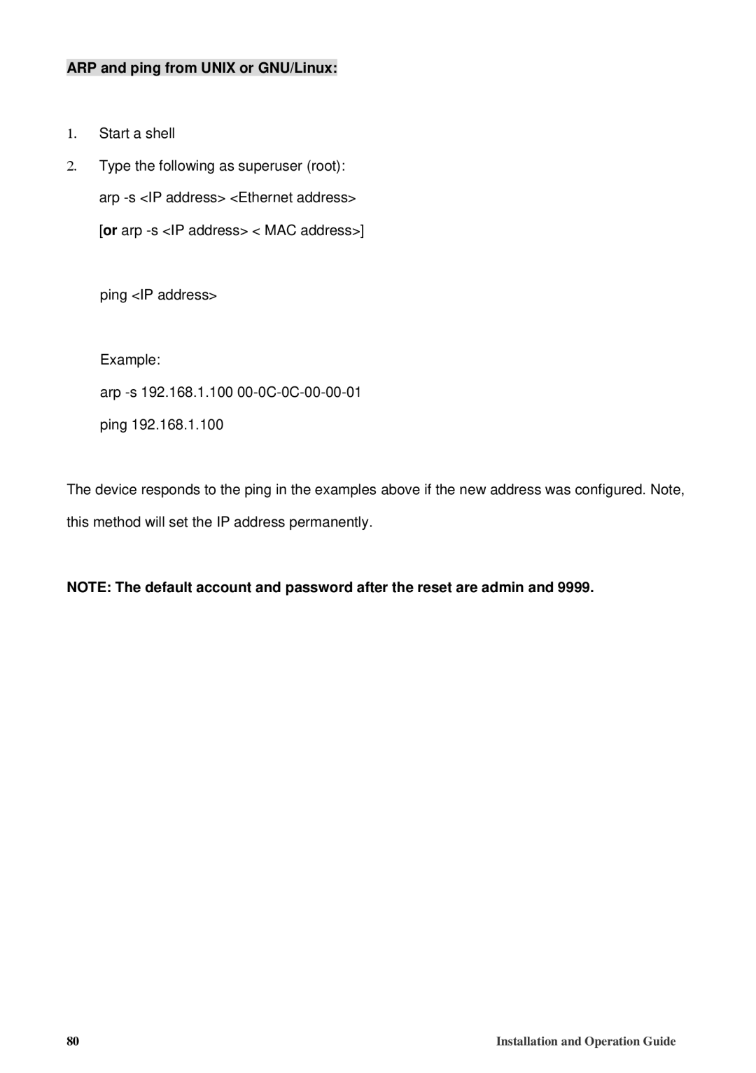 American Dynamics 8200-2646-02 B0 manual ARP and ping from Unix or GNU/Linux 