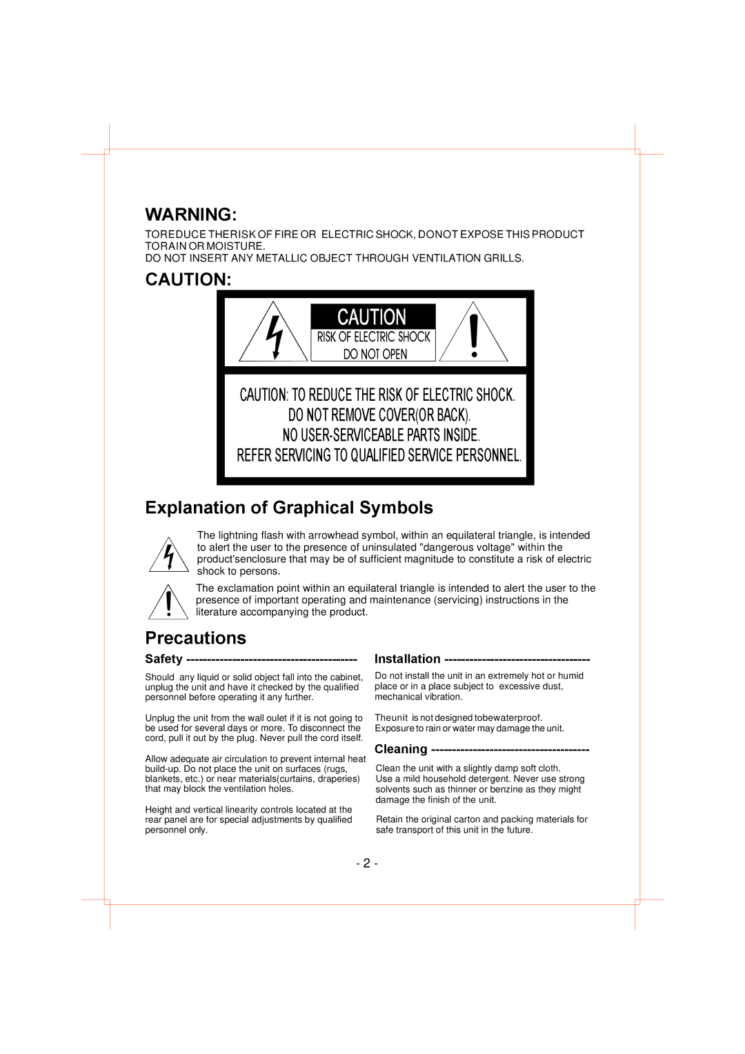 American Dynamics AD910A, AD912A instruction manual Safety, Installation, Cleaning 