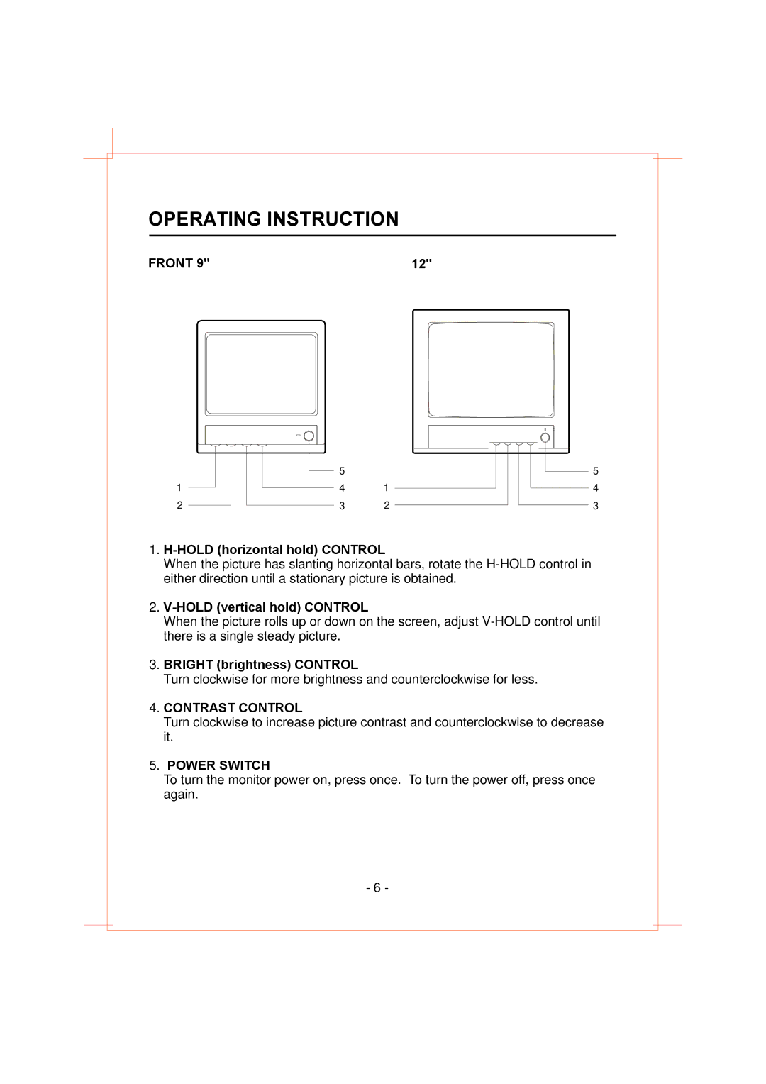 American Dynamics AD910A, AD912A instruction manual Operating Instruction, Front, Contrast Control, Power Switch 