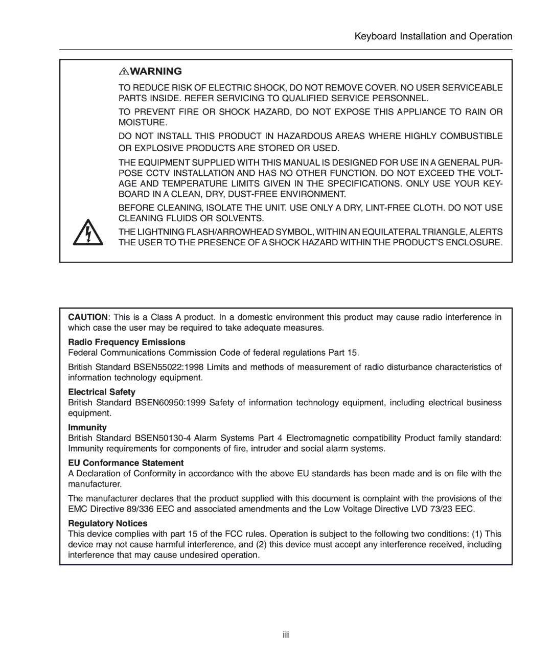 American Dynamics ADCC0300, ADCC0200 manual Radio Frequency Emissions, Electrical Safety, Immunity, EU Conformance Statement 