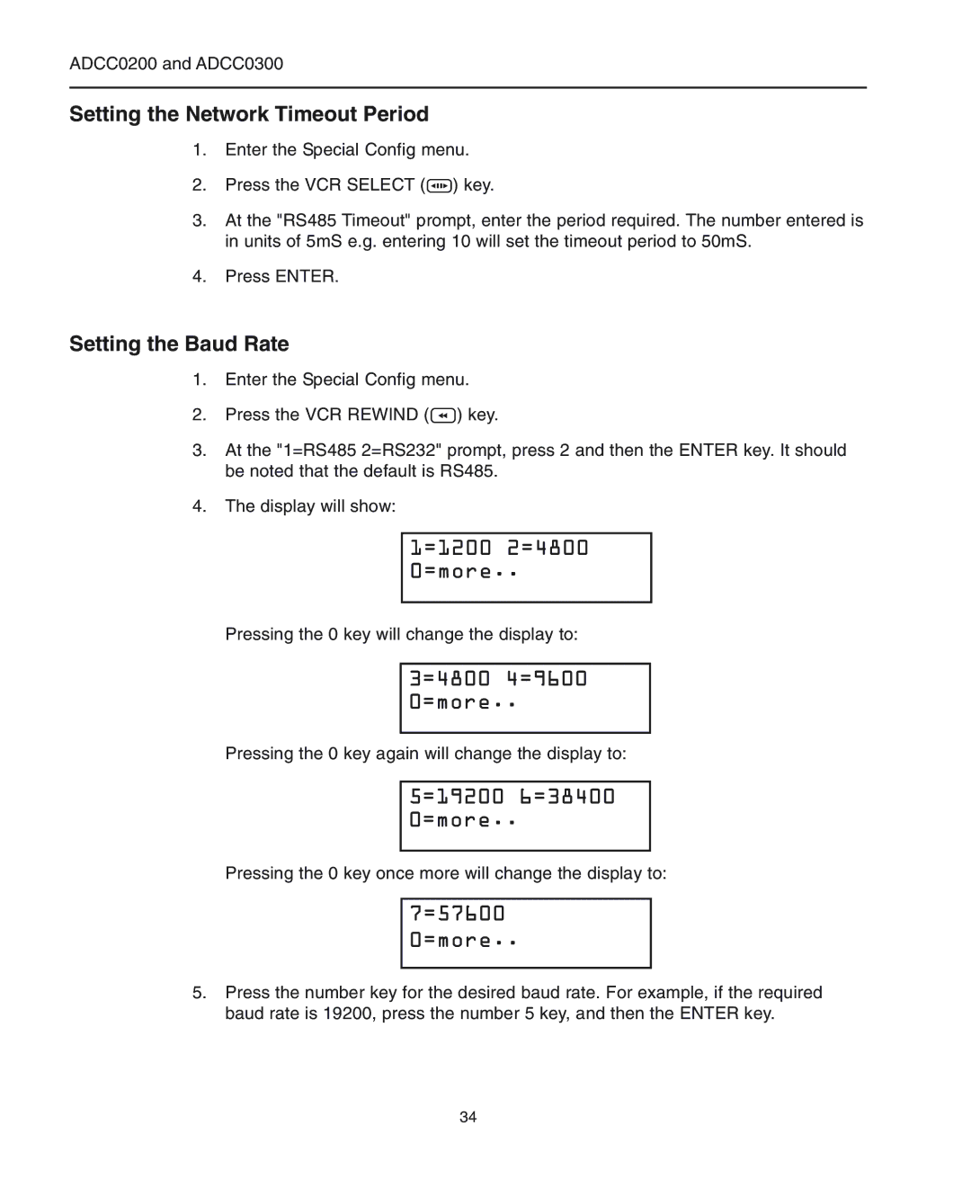 American Dynamics ADCC0200, ADCC0300 manual Setting the Network Timeout Period, Setting the Baud Rate 