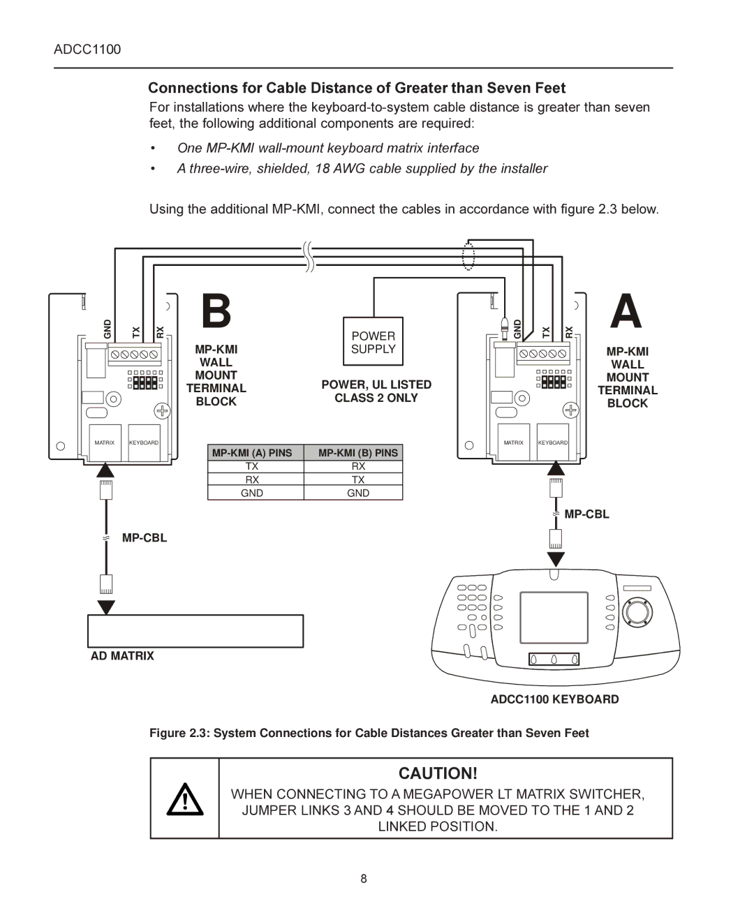 American Dynamics ADCC1100 manual Connections for Cable Distance of Greater than Seven Feet 