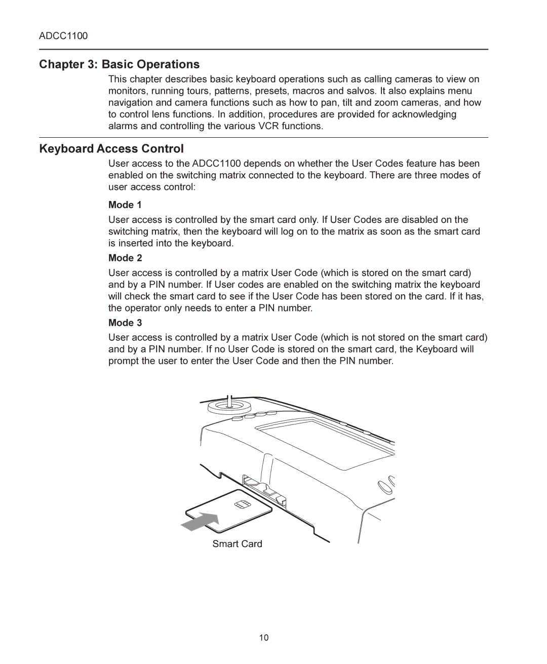 American Dynamics ADCC1100 manual Basic Operations, Keyboard Access Control 