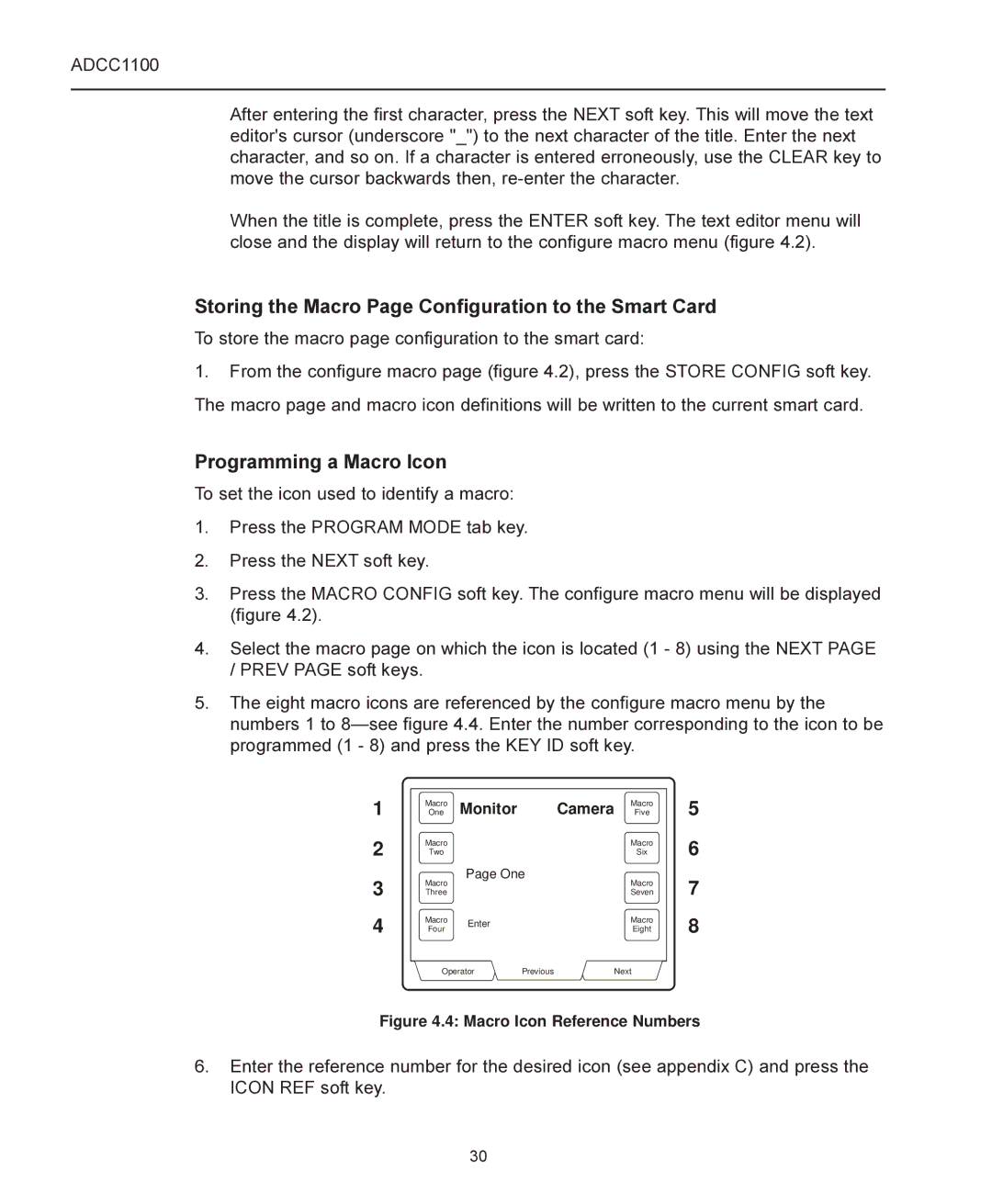 American Dynamics ADCC1100 manual Storing the Macro Page Configuration to the Smart Card, Programming a Macro Icon 