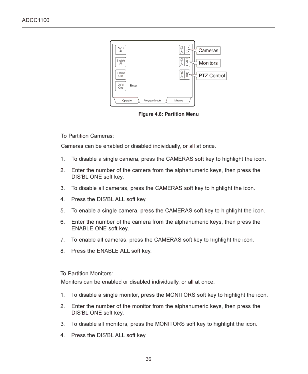 American Dynamics ADCC1100 manual Partition Menu 