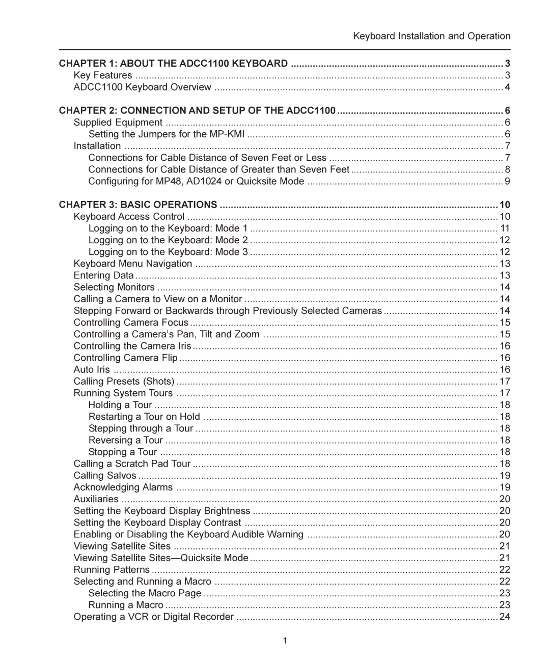 American Dynamics manual About the ADCC1100 Keyboard 