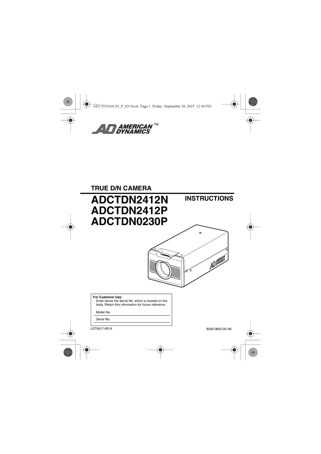 American Dynamics manual ADCTDN2412N Instructions ADCTDN2412P ADCTDN0230P 