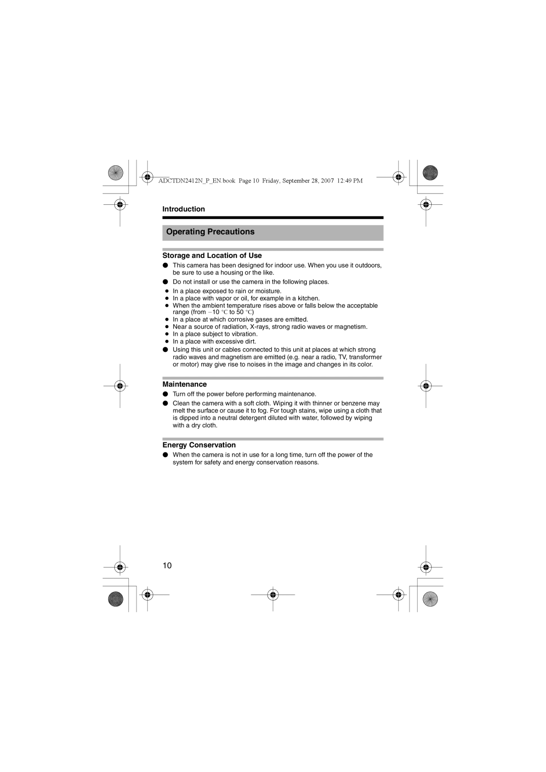 American Dynamics ADCTDN0230P manual Operating Precautions, Storage and Location of Use, Maintenance, Energy Conservation 