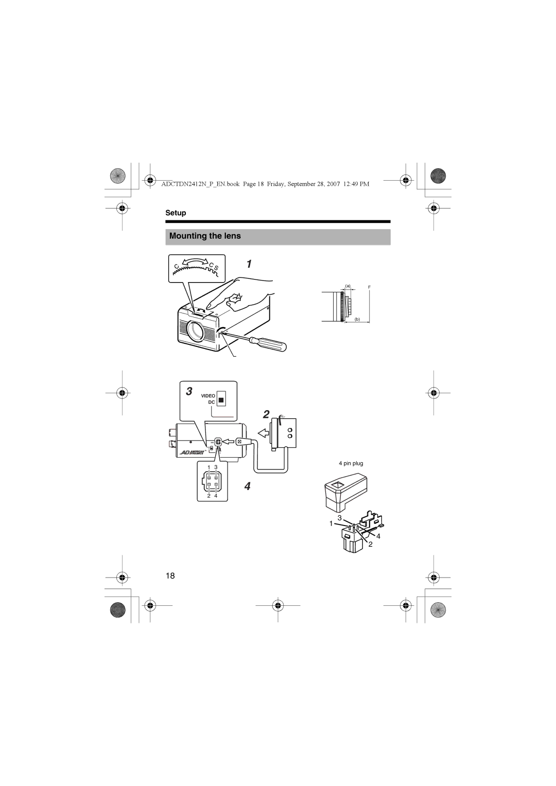 American Dynamics ADCTDN2412N, ADCTDN0230P, ADCTDN2412P manual Mounting the lens 