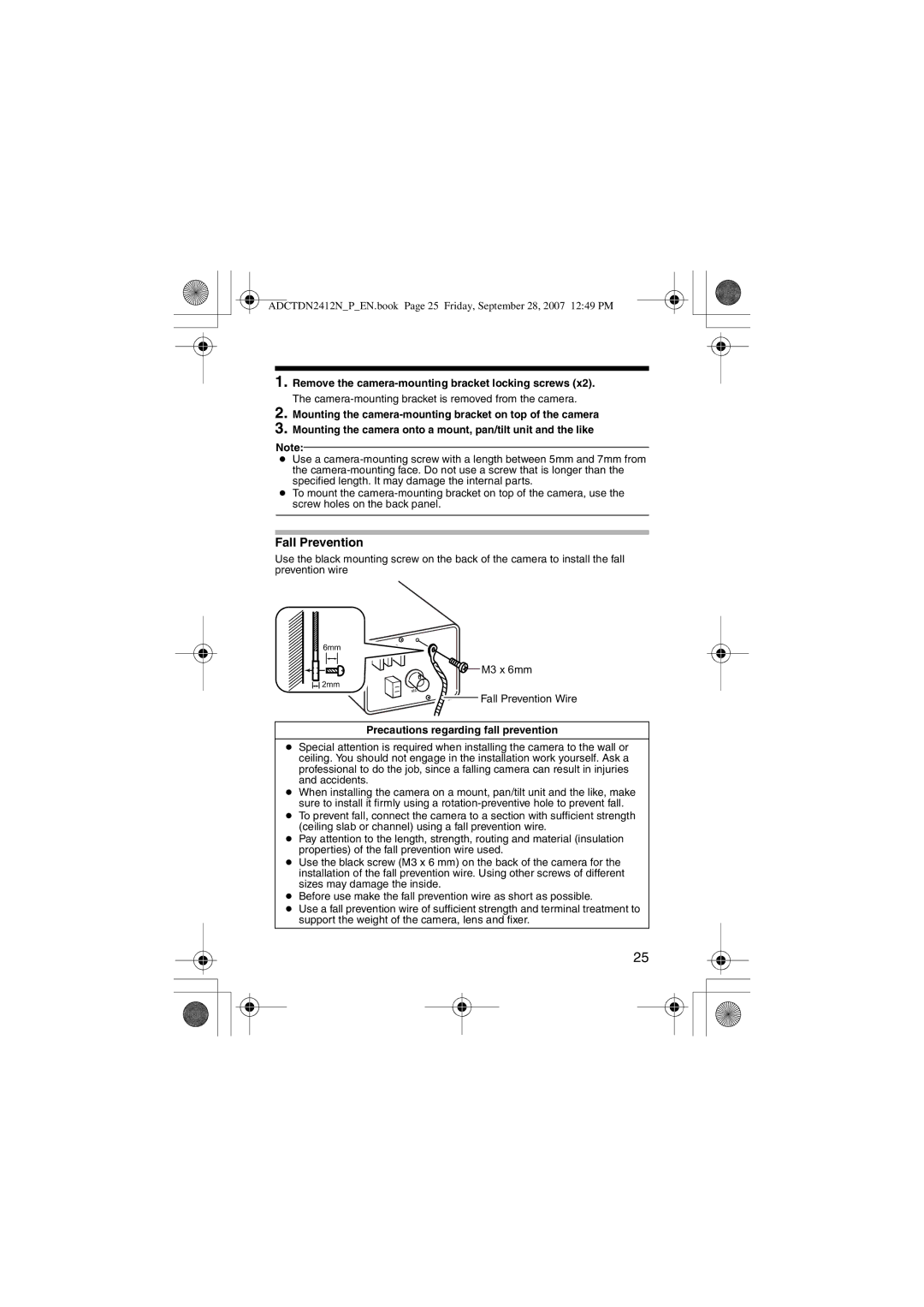 American Dynamics ADCTDN0230P, ADCTDN2412N, ADCTDN2412P manual Fall Prevention, Precautions regarding fall prevention 