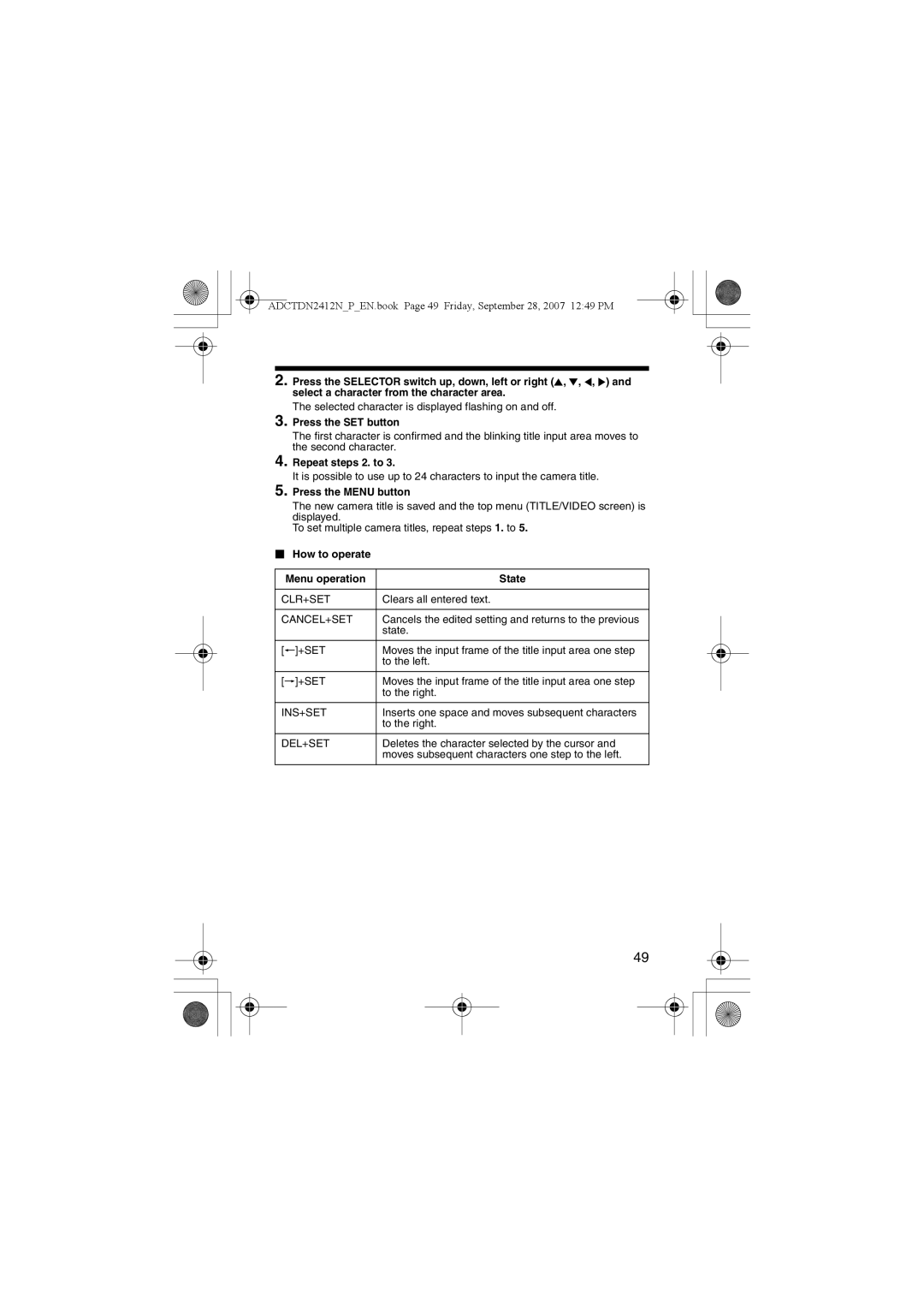 American Dynamics ADCTDN0230P, ADCTDN2412N, ADCTDN2412P manual Repeat steps 2. to,  How to operate Menu operation State 