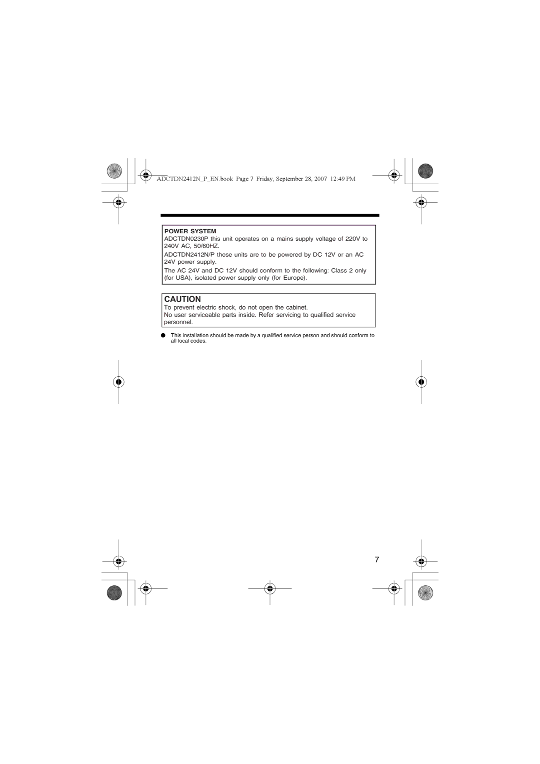 American Dynamics ADCTDN0230P, ADCTDN2412N, ADCTDN2412P manual Power System 