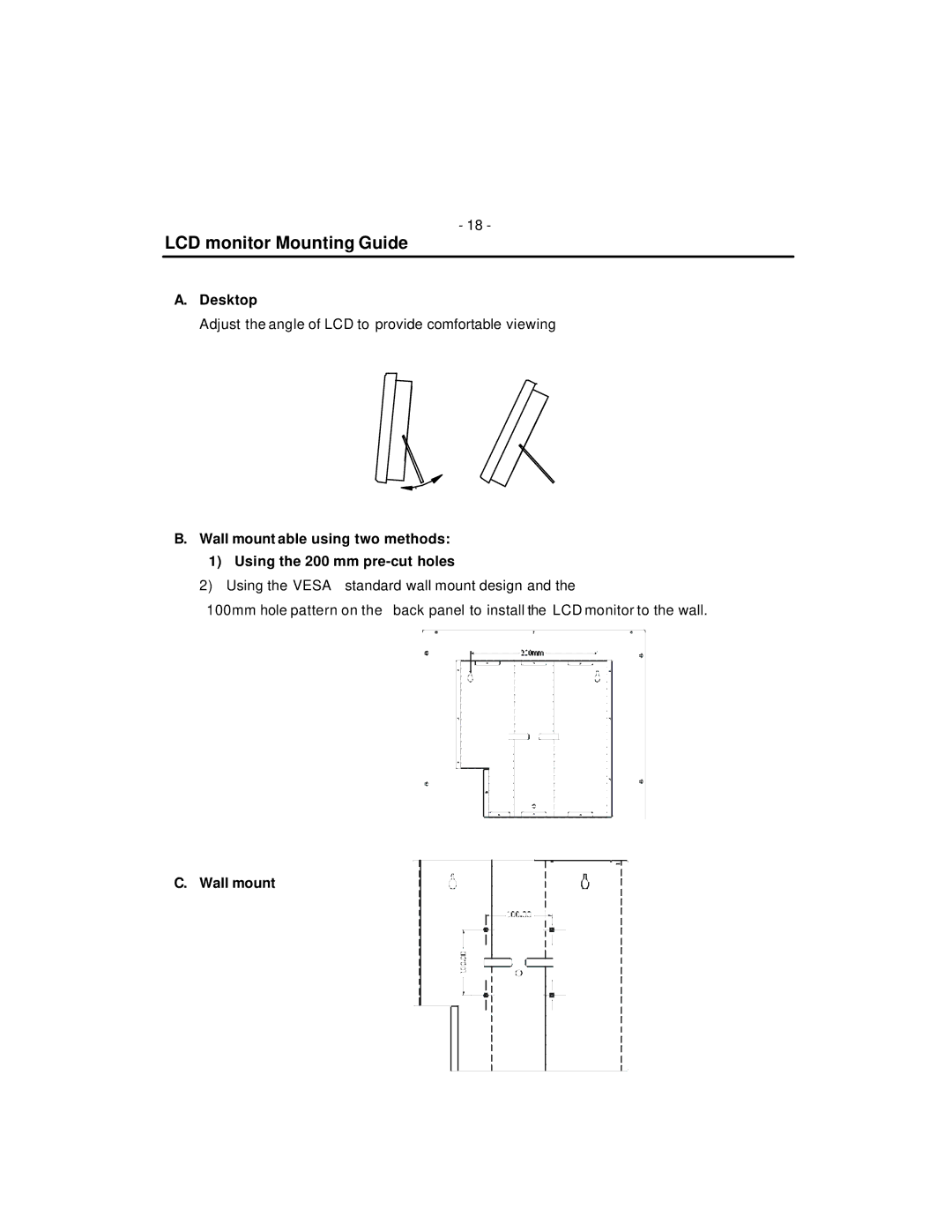 American Dynamics ADMNLCD20 instruction manual LCD monitor Mounting Guide, Desktop, Wall mount 