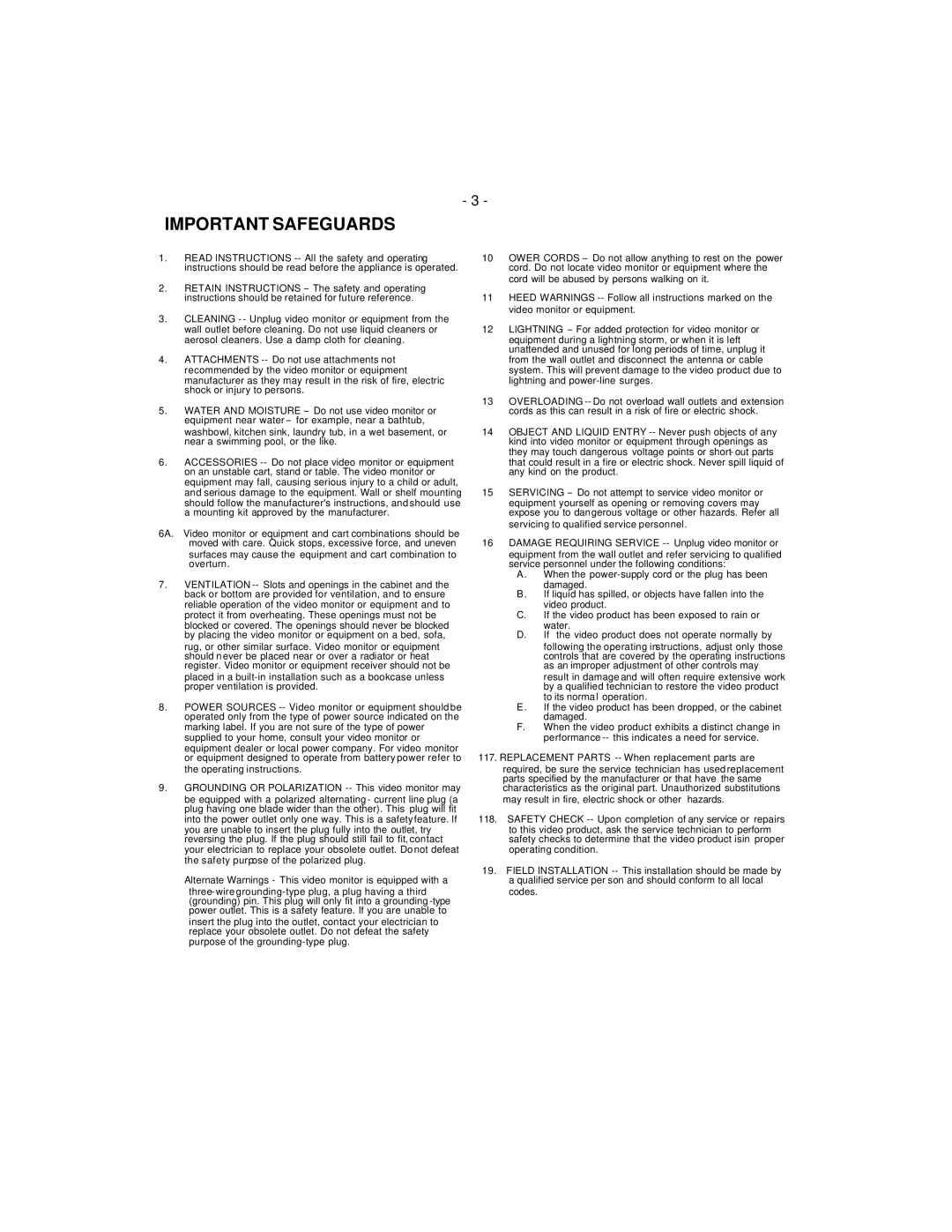 American Dynamics ADMNLCD20 instruction manual Important Safeguards 