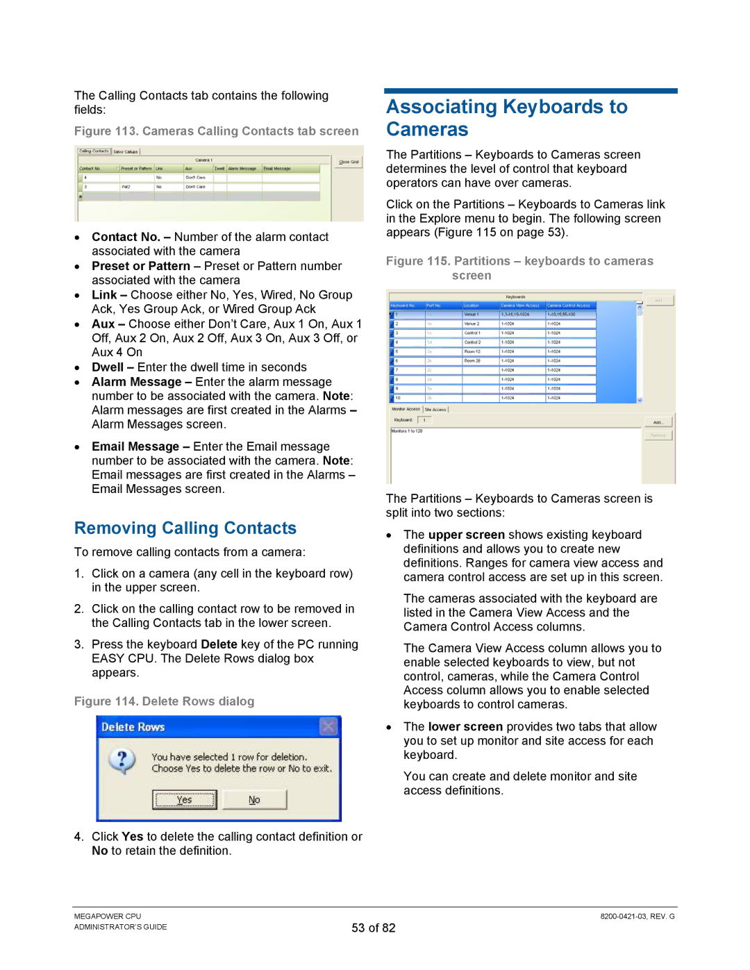 American Dynamics ADMPCPU manual Associating Keyboards to Cameras, Removing Calling Contacts 