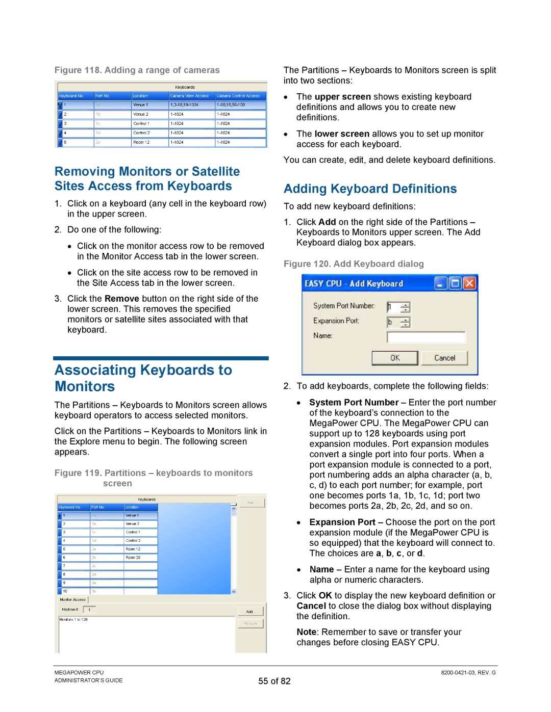 American Dynamics ADMPCPU Associating Keyboards to Monitors, Removing Monitors or Satellite Sites Access from Keyboards 