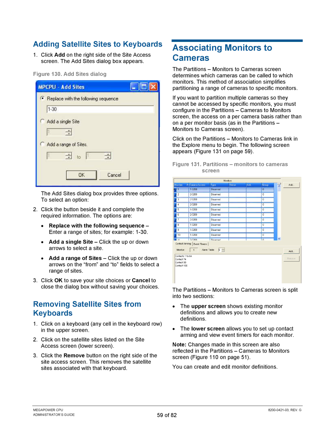 American Dynamics ADMPCPU manual Associating Monitors to Cameras, Adding Satellite Sites to Keyboards 