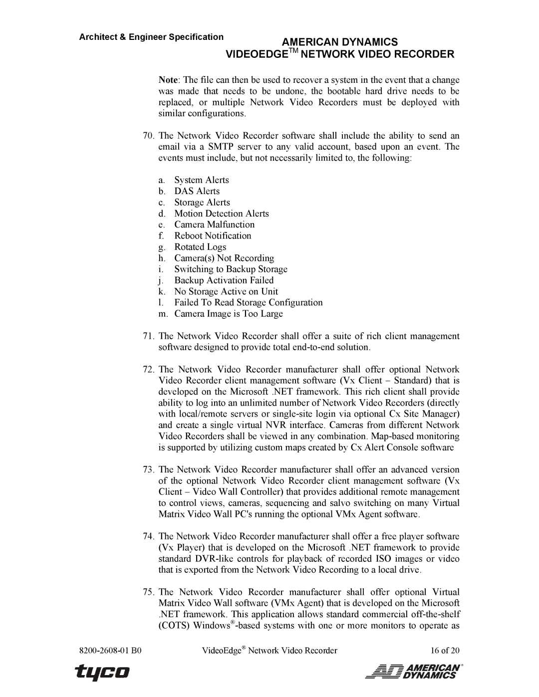 American Dynamics ADNSNVR-CL1 specifications American Dynamics 