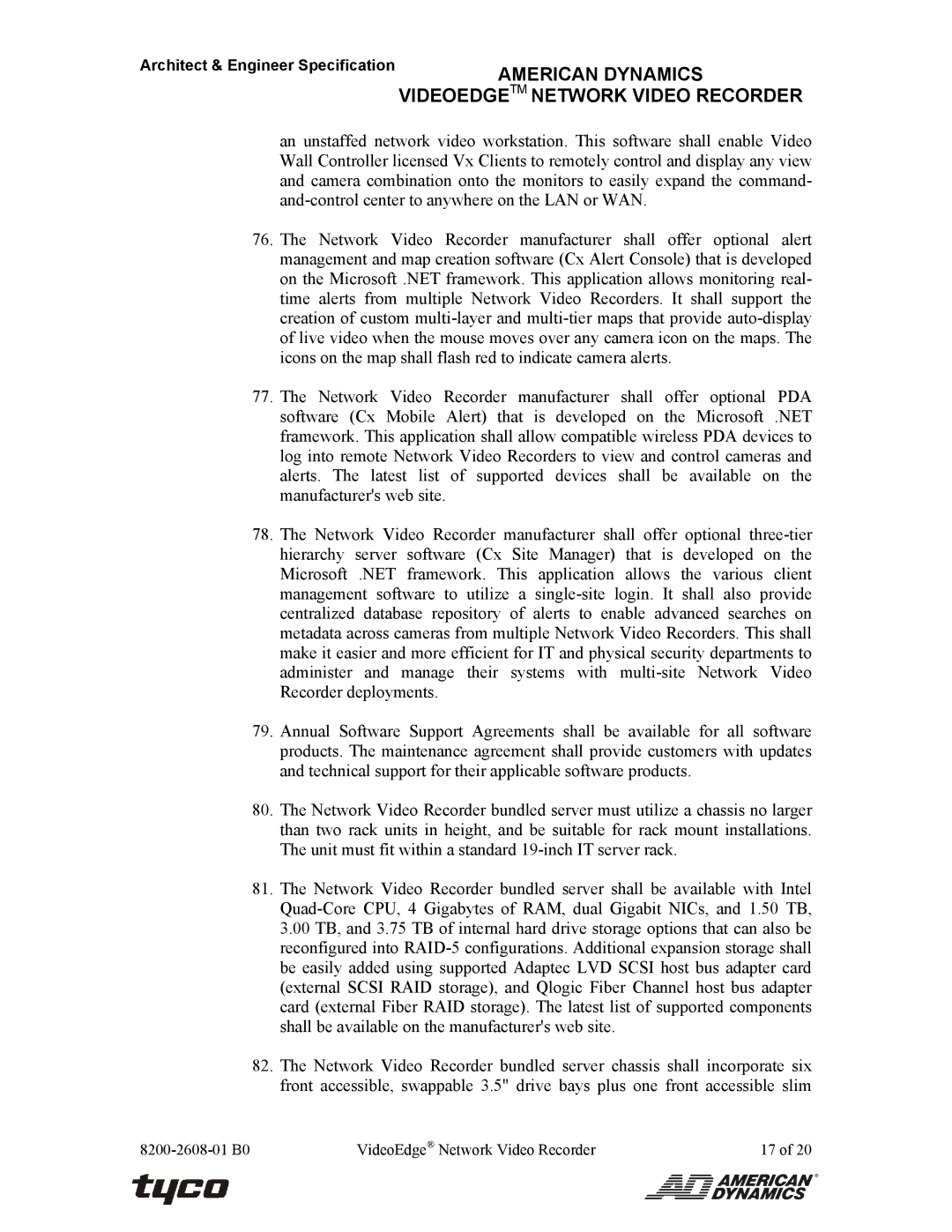 American Dynamics ADNSNVR-CL1 specifications American Dynamics 