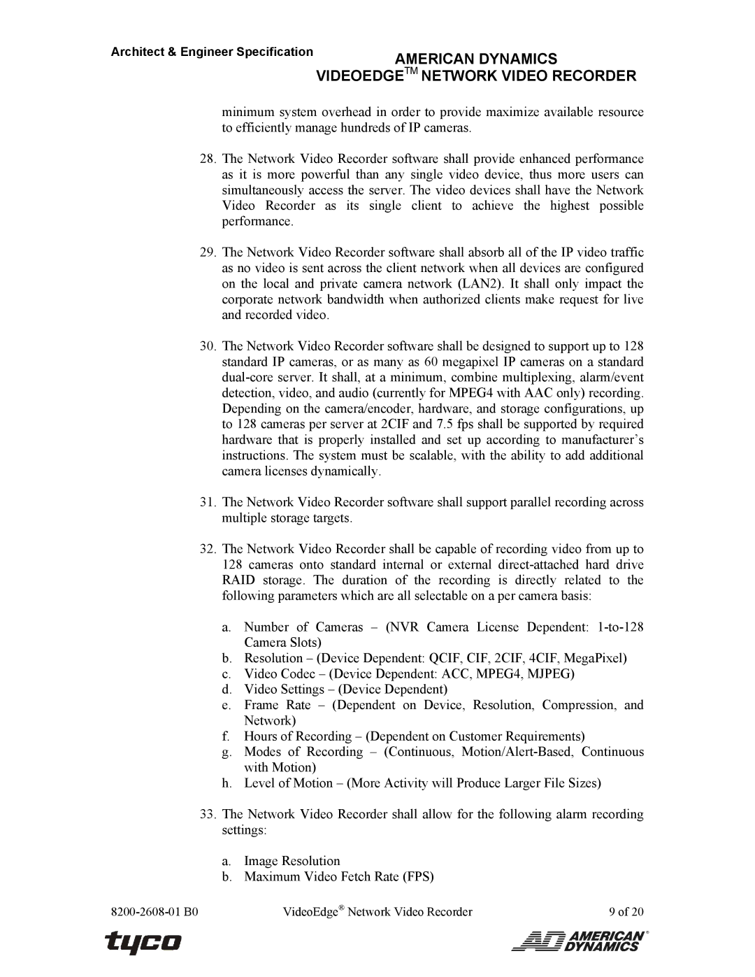 American Dynamics ADNSNVR-CL1 specifications American Dynamics 