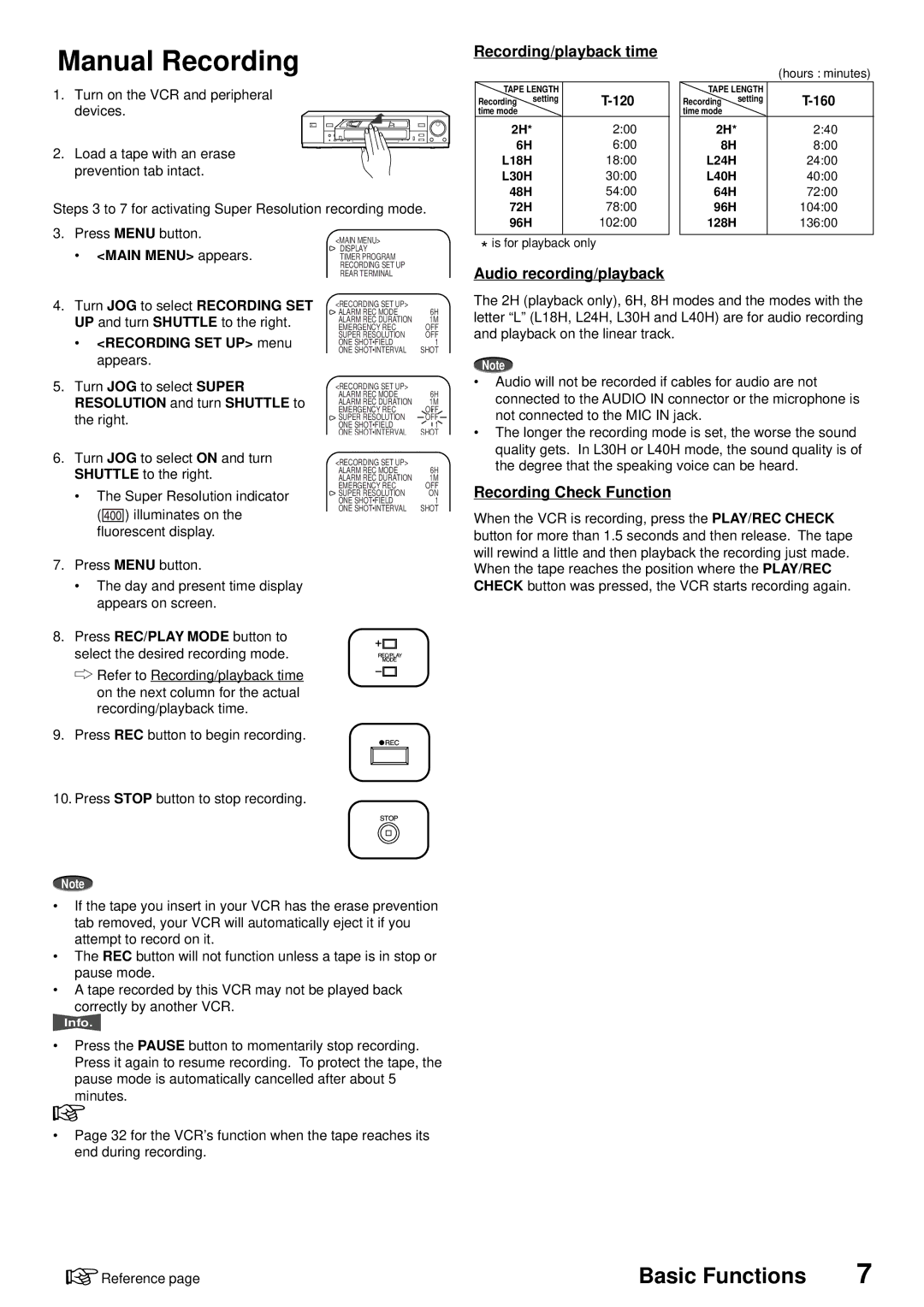 American Dynamics ADV096HD Manual Recording, Recording/playback time, Audio recording/playback, Recording Check Function 