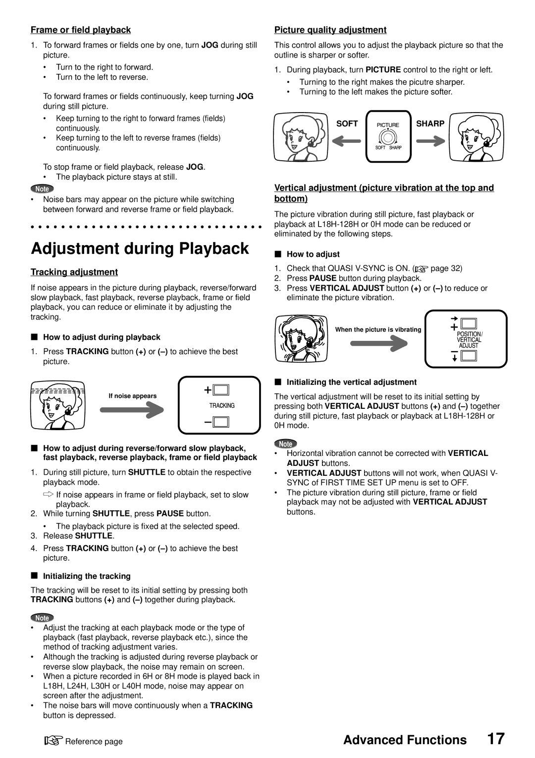 American Dynamics ADV096HD operation manual Adjustment during Playback, Frame or field playback, Tracking adjustment 