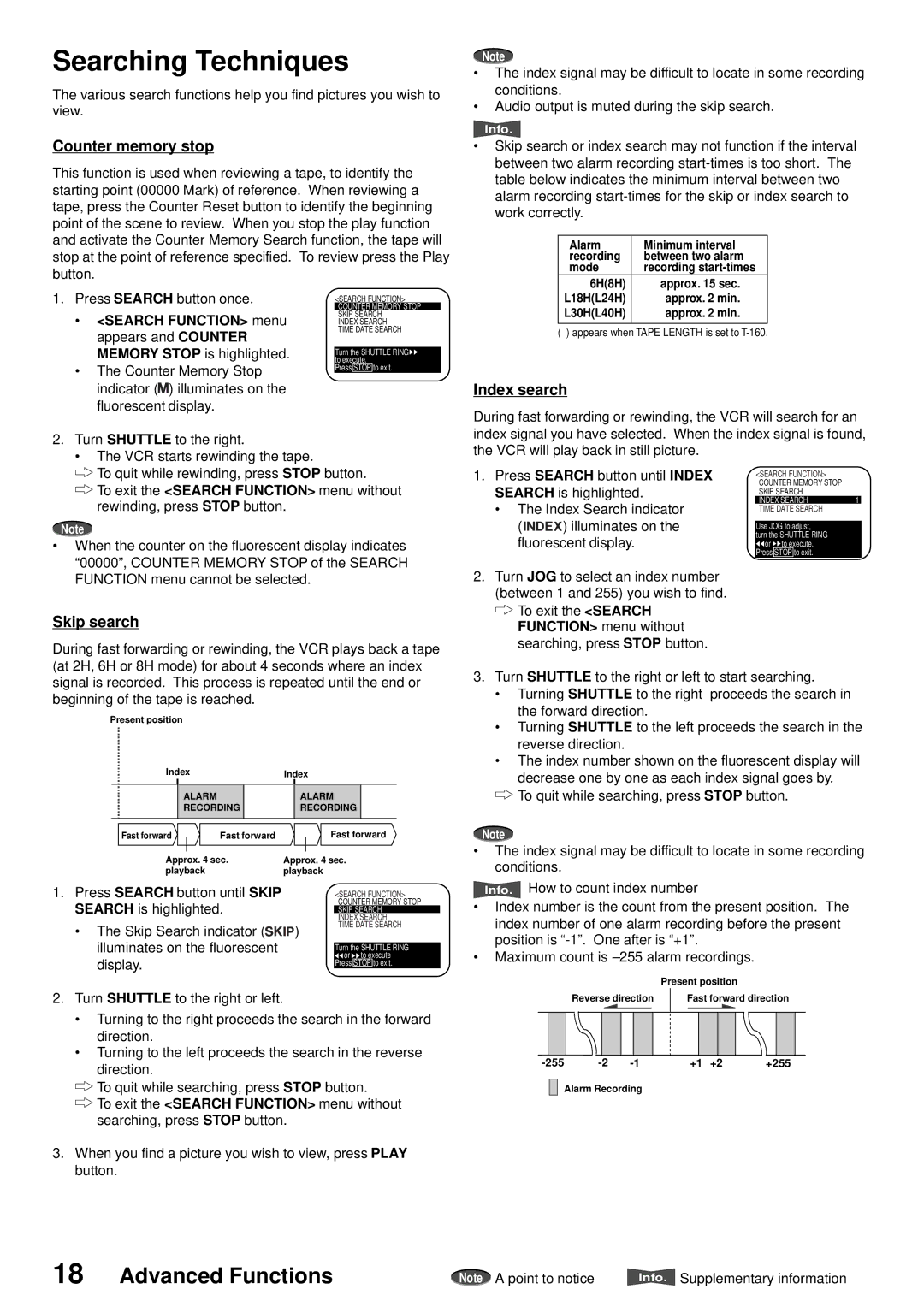 American Dynamics ADV096HD operation manual Searching Techniques, Counter memory stop, Index search, Skip search 